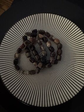 Beaded Natural Stone Stretch Bracelet - Brown & Gray